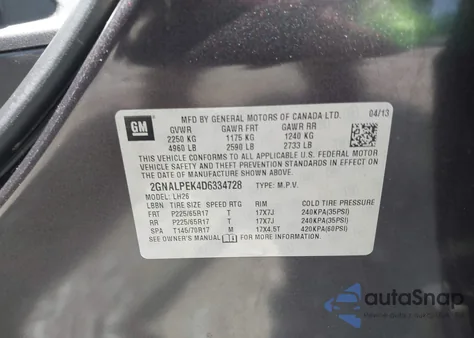 2013 Chevrolet Equinox 2Lt from USA, damaged, VIN 2GNALPEK4D6334728